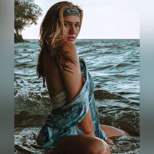 Steve Madden Silver Golden Bandana Beaced Head Band Hair Wrap